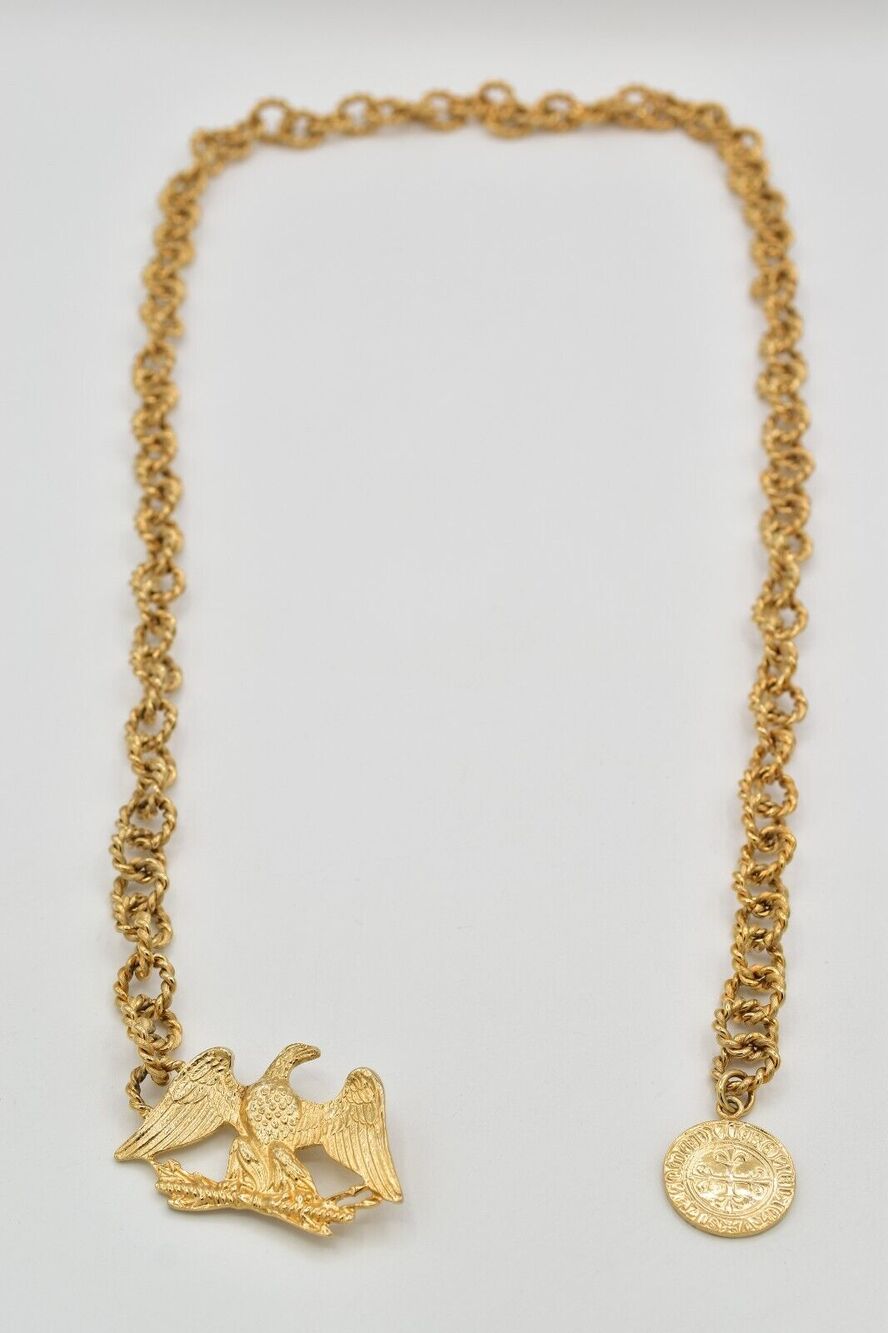 Carolee Vintage Eagle Coin Statement Belt Gold Chain Heavy Chunky 10"-40" 1980s